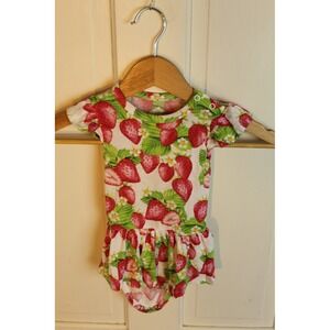 Posh Peanut Baby Girls Strawberry Ruffle Romper Bodysuit 6-12 Months